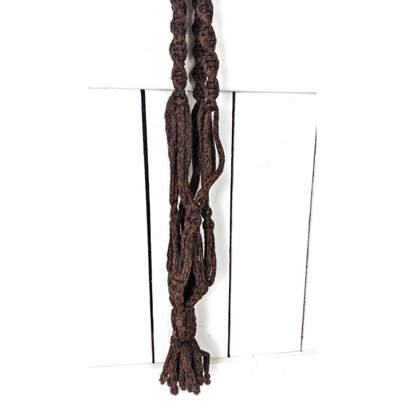 Vintage brown macrame long hanging boho beaded plant hanger - Picture 5 of 5